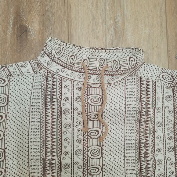 VTG 70s Ethnic Geometric Print Tunic Top Fits Mens S / Womens M Funnel Neck Boho - Picture 2 of 5